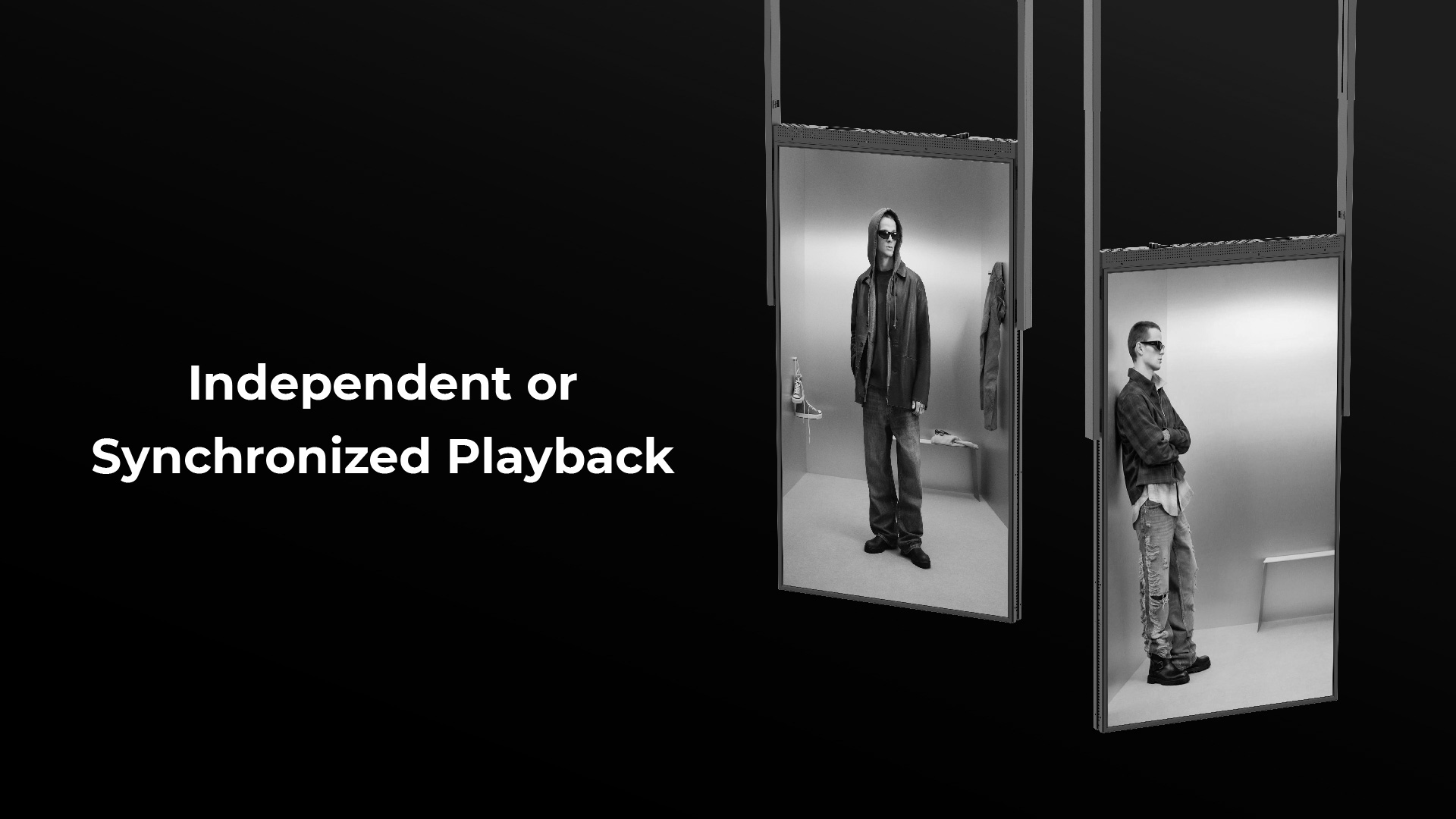 Riproduzione indipendente o sincronizzataEntrambi gli schermi possono visualizzare contenuti specchiati o differenti in base alle esigenze applicative.
